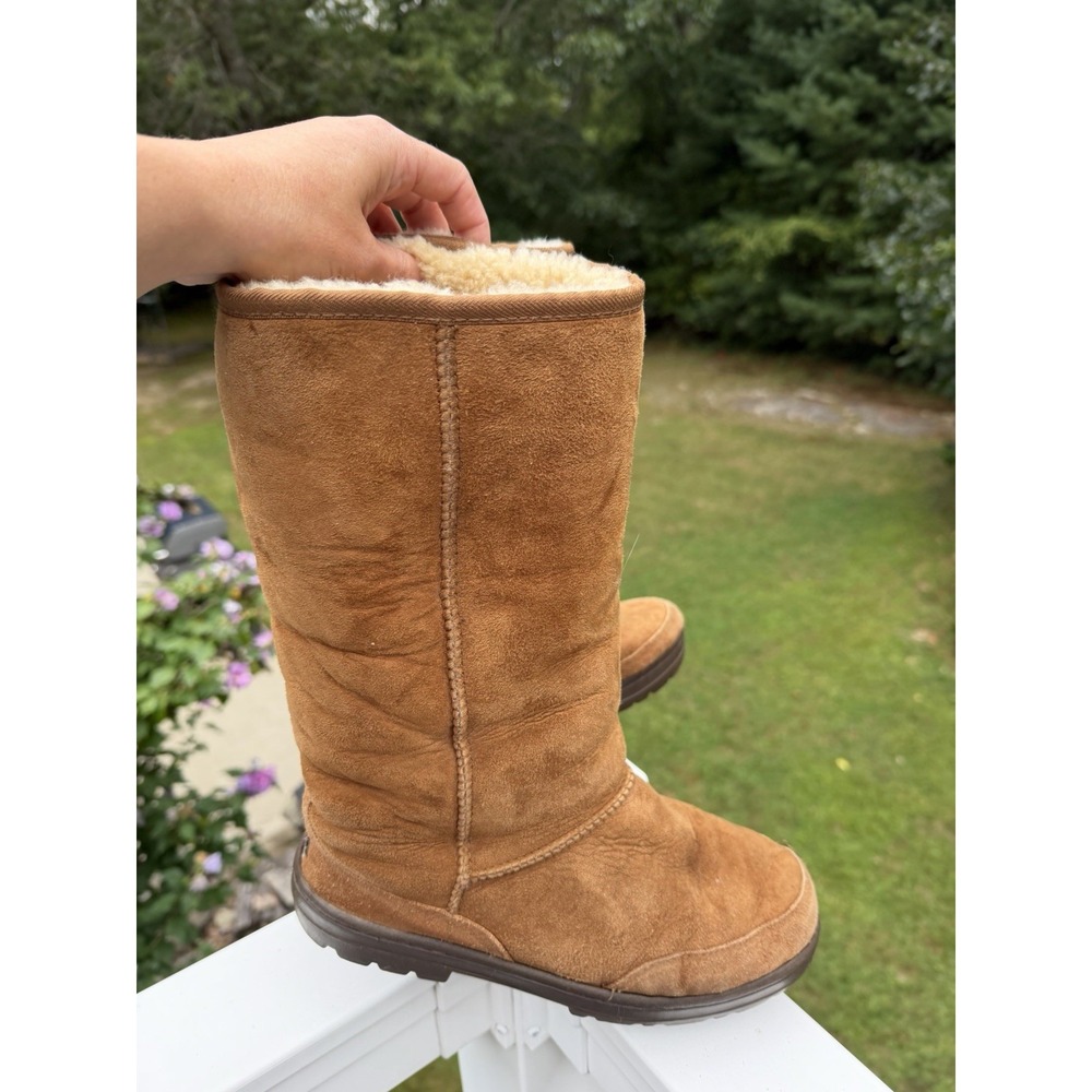 UGG Australia Tall Braid Chestnut Sheepskin Boots Women's Size 7